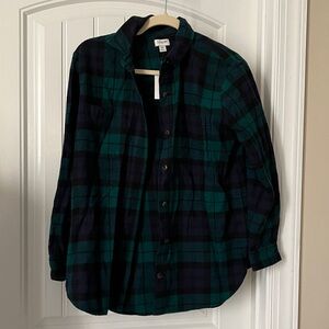 J. Crew Factory Green and Blue Plaid Flannel Shirt